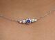 Bezel Set Blue Sapphire With Simulated Diamond Necklace White Gold Plated Silver