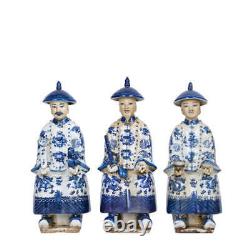 Blue And White Sitting Qing Emperors of 3 Generations Set Small