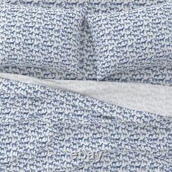 Blue Horse Pattern Navy White 100% Cotton Sateen Sheet Set by Spoonflower
