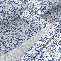 Blue White Botanical Delicate 100% Cotton Sateen Sheet Set by Spoonflower