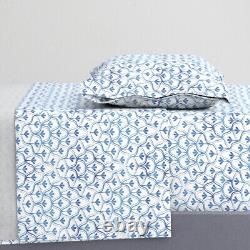 Blue White Decorative Winter 100% Cotton Sateen Sheet Set by Spoonflower