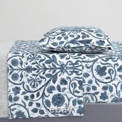 Blue White Delft Damask Victorian 100% Cotton Sateen Sheet Set by Spoonflower
