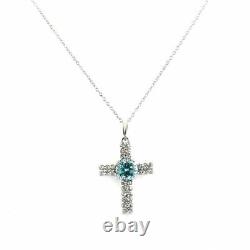 Blue & White Diamond Holy Cross Pendant Prong Set Diamond Crucifix Pendant