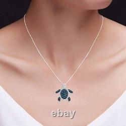 Blue & White Diamond Prong Set Turtle Pendant 14k Gold Plated Sterling Silver