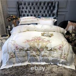Blue White Luxury Gold Royal Embroidery 100S Egyptian Cotton Bedding Set Cover