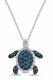 Blue & White Natural Diamond Prong Set Turtle Necklace 14k White Gold Plated