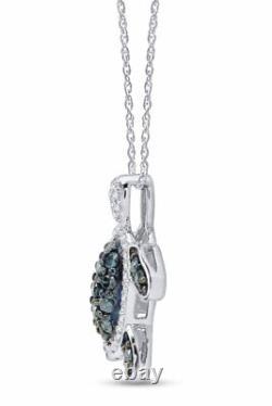 Blue & White Natural Diamond Prong Set Turtle Necklace 14k White Gold Plated