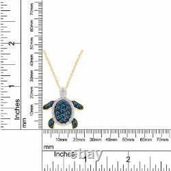 Blue & White Natural Diamond Prong Set Turtle Necklace 14k Yellow Gold Plated