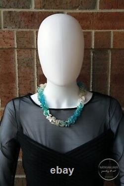 Blue White and Silver Beaded Necklace and Bracelet Set Handmade