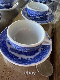 Blue and white child's tea set, 14 pieces