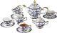 Bone China Tea Set For 6 Adults, 21 Piece And White Porcelain Serve For 6 Blue