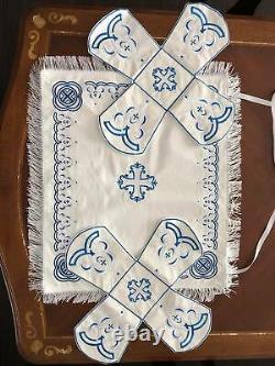 Chalice covers set white blue, fully embroidered