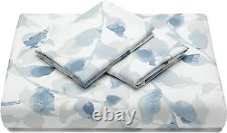 Chanasya Premium 7-Piece Queen Duvet Cover Set Costal Blue White Leaves Print