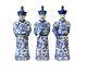 Chinese Blue White 3 Standing Ching Qing Emperor Kings Figure Set