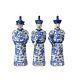 Chinese Blue White 3 Standing Ching Qing Emperor Kings Figure Set Ws2142