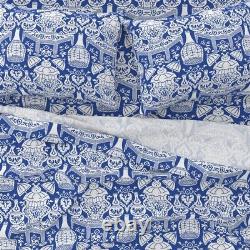 Chinoiserie Blue White Vintage Style 100% Cotton Sateen Sheet Set by Spoonflower