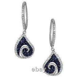Classic Pave Set Blue Sapphire & White Cubic Zirconia Stud 925 Silver Earrings