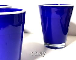 Cobalt Blue White Rim Tumblers Cups in Style Paul Swartwood Set 5