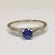 Cushion Blue Sapphire Prong Set Ring With Diamond In 18k White Gold 8 Size