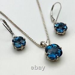 Cushion Cut Blue Topaz 3Ct Lab Created Women Necklace Set 14K White Gold Plated