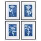 Dramatic Blue White Contemporary Floral Print Set Of 4 Photo Negative Wildflower