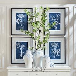 Dramatic Blue White Contemporary Floral Print Set of 4 Photo Negative Wildflower