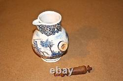Early 19th C. Blue & White French Napoleanic Demitasse & Chocolate Pot Set