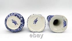 Early 20th Century English Blue and White Floral Dresser/Vanity Set 4 Pieces