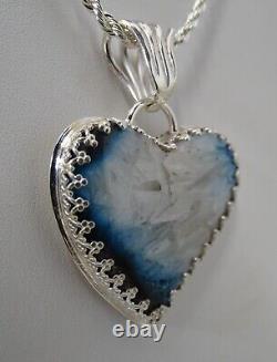 Elegant Handcrafted Blue Ice Pendant Set In Sterling Silver + Chain
