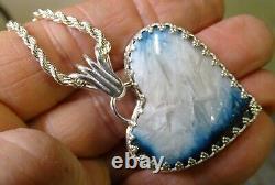 Elegant Handcrafted Blue Ice Pendant Set In Sterling Silver + Chain