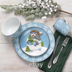 Evergreen Ernie Dinnerware Set, 16 Piece, Blue, White