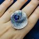 Floral Micro Pave Set Blue Sapphires & Lab-created White Diamonds Fabulous Ring