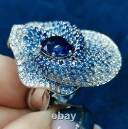 Floral Micro Pave Set Blue Sapphires & Lab-Created White Diamonds Fabulous Ring