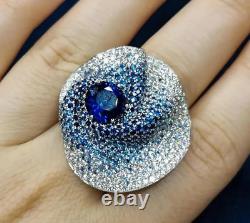 Floral Micro Pave Set Blue Sapphires & Lab-Created White Diamonds Fabulous Ring