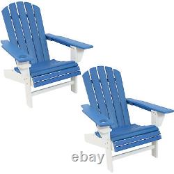 HDPE Adirondack Chair with Drink Holder Blue/White Set of 2 by Sunnydaze