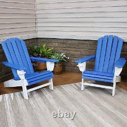 HDPE Adirondack Chair with Drink Holder Blue/White Set of 2 by Sunnydaze