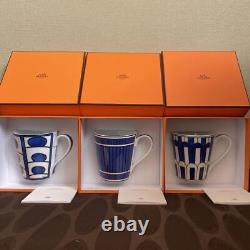 Hermes Coffee Mug Cup Bleus d'Ailleurs Set of 3 pieces Blue White Color with Box