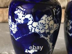 Japanese Blue White Vase Porcelain Cherry Blossoms Cobalt Dogwood Rare Set Vtg