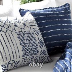 King Quilt Set Blue White Patchwork Pattern Reversible Cotton Bedding Cover
