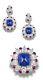 Lab-created Blue Cushion Pink Round White Plated Earrings Brooch Set 935 Silver