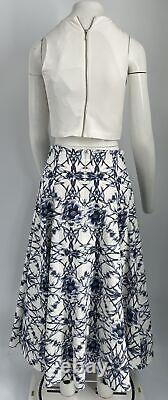 Marchesa Notte Off-White/Blue Floral Print Crop Top + Midi Skirt Set sz 2 NWT