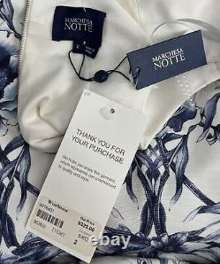 Marchesa Notte Off-White/Blue Floral Print Crop Top + Midi Skirt Set sz 2 NWT