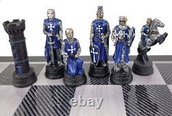 Medieval Times Crusade Blue White Maltese Cross Chess Set Carbon Fiber Color Bd