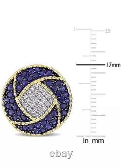 Micro Pave Set Blue Sapphires & White Lab-Created Diamonds Circle Men's Cufflink