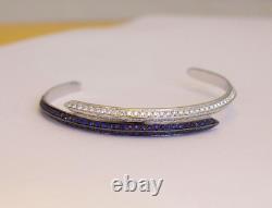 Modernist Stylish Pave Set White Diamond & Blue Sapphire Cuff Style Bracelets