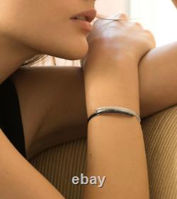 Modernist Stylish Pave Set White Diamond & Blue Sapphire Cuff Style Bracelets