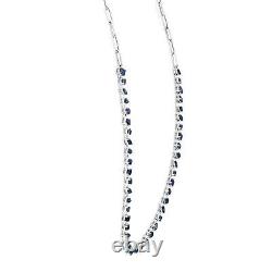Multi Shape Prong Set Blue Sapphire Tennis Necklace 14K White Gold
