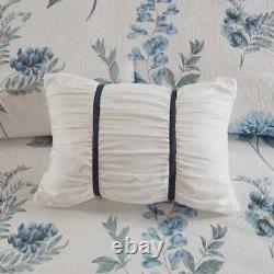New! Cottage Chic Farmhouse Blue Navy White Rose Leaf Soft Quilt Comforter Set