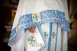 Orthodox priest vestments set blue white fully embroidered