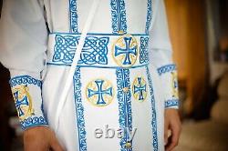 Orthodox priest vestments set blue white fully embroidered